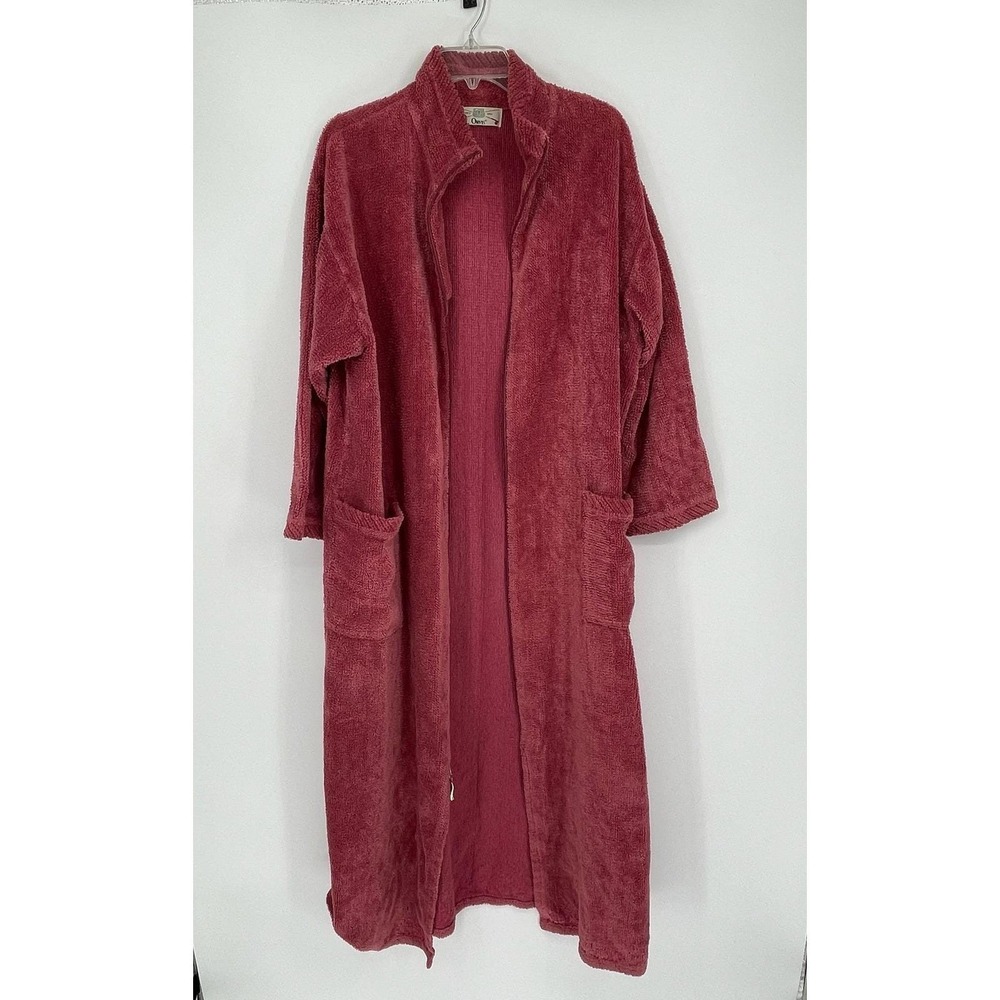 Orvis Vintage Women's Maroon Full Zip Front Terry Cloth‎ Long Robe Size Large